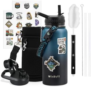 WixByti 32 oz Insulated Water Bottle with Straw (Cold for 48 Hrs), Stainless Steel Triple Wall Vacuum Sports Water Jug, Leakproof Hydro Cup Flask with Paracord Handle & Straw Spout Lids & DIY Stickers