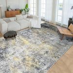 JV Home Area Rug Elegance Yellow Grey 7'6"x10' Washable Carpet Anti Slip | Thin | Indoor Vintage Boho Area Rugs Accent Tapis Salon Rugs for Living Room, Bedroom, Office, Dining Room