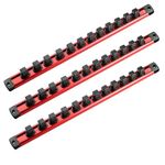 ACEBON Magnetic Socket Organizer Set, 3 Pack 1/2" Aluminum Socket Rails, Heavy Duty Magnetic Socket Holder for Tool Box Garage Workshop, Holds 36 Sockets