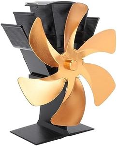Wood Stove Fan, 6 Blades Fireplace Fan Heat Powered Non Electric, Aluminium Alloy Vertical Thermal Fan for Gas Stove, Wood Burning Stove (Gold)