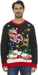 YIJIU Men's LED Light Up Ugly Christmas Sweater Funny Sleigh Santa Built-in Bulbs Novelty Holiday Knitted Pullover Jumper,Santa Claus,XL