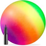 18 Inch Rainbow Ball Playground Balls For Kids (pack Of 1) Jumbo Size Rainbow Inflatable Big Bouncy Balls For Kids For Kickballs & For Park, Giant Ball For Indoor And Outdoor Games With Hand Pump