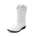 DREAM PAIRS Kids Cowgirl Cowboy Western Boots Girls Mid Calf Riding Shoes Little Kid/Big Kid,Size 2 Big Kid,White,SDBO214K