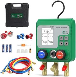 HVAC Digital Manifold Gauge Set 92 Refrigerants AC Gauge Set with Dual Pressure Test Digital Manifold Gauges with LCD Display for R134A/R22/R410A, HVAC Gauges with Refrigerant Hoses,Suitcase