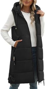 Oleda Puffer Vest Womens Long Down Quilted Vest Sleeveless Jacket for Women Hooded Thick Gilet Zip Up Coats with Pockets