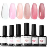 Modelones Gel Nail Polish 6 Colors Jelly Gel Polish White Nude Pink Gel Neutral Nail Art Design Summer Translucent Gel Nail Kits Soak Off LED Nail Lamp Cured Manicure Salon DIY Girls Women Gift