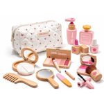 WUDLY® Wooden Makeup Toy Set for Girls, Lightweight Portable Play Beauty Kit with Soft Carry Bag, Safe Non-Toxic Wooden Cosmetic Accessories, Birthday Gift for Kids Age 3 4 5 6 7 8 Year Old