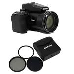 KamKorda Lens Filter Kit 67mm with P950 4K Digital Compact Camera 16MP 1/2.3" BSI CMOS Sensor 83x Optical Zoom Lens Dual Detect Optical Vibration Reduction with Built-In Wi-Fi and Bluetooth