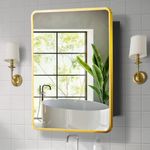 Movo Mirror Medicine Cabinet 20 Inch x 28 Inch Gold Metal Framed Bathroom Medicine Cabinet with Mirror Rectangle Recess or Surface Mount Installation