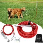 LUFFWELL Dog Runs for Outside, 100FT Dog Runner for Yard with 15FT Dog Tie Out Cable, Heavy Duty Dog Run Lead for Large Dogs, Trolley System Zipline for Dogs 125 LBS