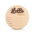 Baby Announcement Sign, 5.9 Inch Wooden Hello World Newborn Welcome Sign Birth Baby Name Plaques for Photo Props Baby Shower Hospital Nursery(Brown)