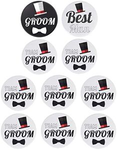 Brosash Team Groom Buttons - (1) Groom Button, (1) Best Man Button & (8) Team Groom Buttons | Bachelor Party Favors Supplies Decorations Men Favor Kit Gifts Bridal Pin Wedding Set Bride Groomsmen Gift
