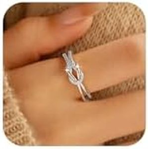 KIFUTENG Mother Daughter Rings Best Friend Knot Rings 925 Sterling Silver Knot Ring Dainty CZs Stacking Square Ring Bands for Women Valentine's Day Gifts Jewelry Size 5-10 (Silver, 8)