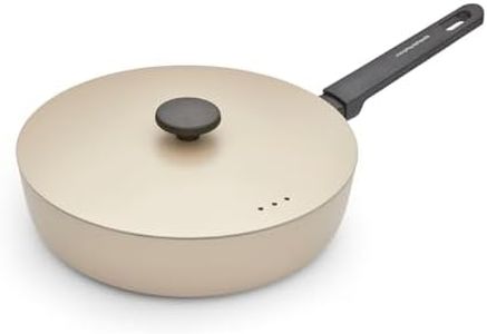 Morphy Richards Saute Pan, Forged Aluminium, 28cm, Non Stick Ceramic Coating, Soft Touch Handles, Oven Safe Up to 180c, Suitable for All Hobs, Cream, 852504