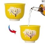 Heat Changing Sensitive Cherry Blossoms Tea Cups, Japanese Style Color Changing Coffee Mugs, Unique Magic Coffee Tea Cup for Gift Valentines 4.4 oz/130ml (Yellow)