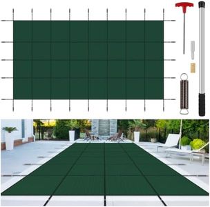 Inground Pool Cover Safety Fits 20x40ft Rectangle Swimming Pool, Mesh Solid Pool Cover for Inground Pools,Winter Pool Safety Cover Includes Safety Net and Installation Tools Green