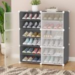 Owme 6-Door Shoe Rack for Home Plastic, Portable Shoe Rack with Dustproof Door for Heels/Slippers/Boots, DIY Multi-Purpose Shoe Rack Organizer, Shoe Storage Cabinet for Entryway - Grey