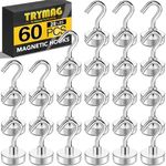 TRYMAG 60Pcs Heavy Duty Magnetic Hooks, 28Lbs+ Small Magnetic Hooks for Cruise Cabins, Extra Strong Cruise Hook for Hanging, Refrigerator, Office, Grill