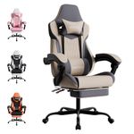 WOTSTA Gaming Chair, Ergonomic Gaming Chair with Footrest and Lumbar Support, Computer Chairs, Height Adjustable Computer Racing Gamer Chairs for Gaming or Office, Beige Blue