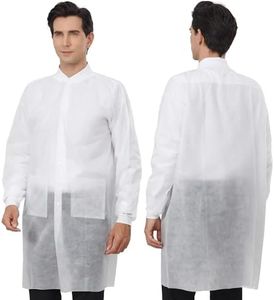 Greenour Disposable Lab Coats for Adults with Pockets White Lab Jackets with Knitted Cuffs and Collar Pack of 10 (Medium)