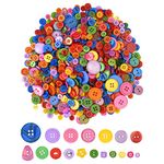 Focenat 660Pcs Colourful Resin Buttons, Assorted Sizes Craft Buttons Mixed Colours Round Ridge 2/4 Holes Sewing Buttons for DIY Crafting Sewing Children's Handmade Project Manual Button Painting Scrapbook Decoration