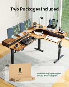 FEZIBO L-Shaped Standing Desk 160x120cm – Adjustable Corner Workstation