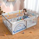 MONSTECH Medium 120cm * 120cm Baby Playpen Play Pens playard play yard for Babies and Toddlers Baby Fence up to 5 Years, Smart Folding & Portable Baby Activity with Safety Lock, play area Indoor setup Activity upto 5 years(NO Mat/NO Cushion) (Grey-Printed 120*120)