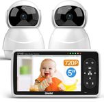 Omebel Baby Monitor, 720P 5" Baby Camera Monitor, Night Vision, 4X Pan-Tilt Zoom, Auto Noise Cancellation, Temperature Display, Baby Monitor with 8PCS Lullabies, 2 Camera