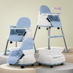 Baybee Nora 4 in 1 Convertible High Chair for Kids with Adjustable Height and Footrest, Baby Toddler Feeding Booster Seat with Tray, Wheels, Safety Belt and Cushion, 6 Months to 3 Years (Blue)