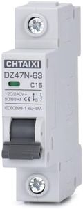 Chtaixi AC Miniature Circuit Breaker, 16 Amp 120V/240V 1 Pole DIN Rail Mount Circuit Breaker, Thermal Magnetic Trip, Solar AC Disconnect Switch MCB C16