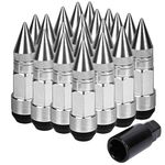 AllExtreme M12x1.5mm Alloy Wheel Nut Set, Close End Steel Aluminum Extended Lug Nuts with Spike & Anti-Theft Lock Key for Car Wheels & Tyres (20Pcs, Silver Colour)