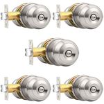 Probrico Satin Nickel Finish Lockset Keyless Privacy Interior Doors Bed and Bath Handle Levers 5 Pack