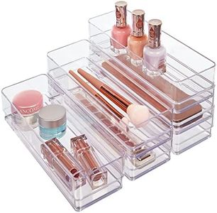 STORi SimpleSort 6-Piece Stackable Clear Drawer Organizer Set | 9" x 3" x 2" Rectangle Trays | Narrow Makeup Vanity Storage Bins and Office Desk Drawer Dividers | Made in USA