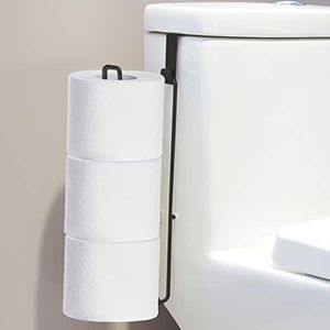 Black Toilet Paper Holder with Storage Extra 3 Roll Tissue, Over The Tank Toilet Paper Roll Holder Wall Mount, Matte Black Camper Accessories Tissue Holder, Small Bathroom Essential for New Home, 1Pcs