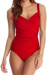 Ecute Womens Tummy Control Swimming Costume Swimsuit One Piece, Red, UK 12