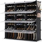 HOMIDEC Shoe Rack, Plastic Shoe Storage Organiser with Back Panels, Anti-toppling Shoe Storage Cabinet with Hooks for Hallway Bedroom Closet Entryway, Black (3x7)