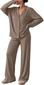 Trendy Queen Women Pajamas Set Sleepwear Fall 2 Piece Soft Lounge Pjs Khaki