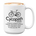 Biker Dictionary Mug 15 oz, Cycopath Definition Bicycle Cyclists Bike Cycling Athlete Sports Hobbies Fun Workout Home Gym Decor, White