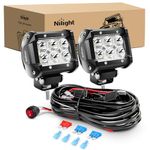 Nilight ZH009 LED Light Bar 2PCS 18W Spot Off Road Lights with 16AWG Wiring Harness Kit-2 Lead, 2 Years Warranty.