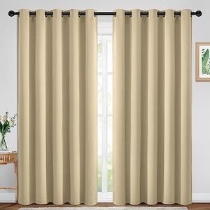 Yakamok Room Darkening Grommet Window Drapes Thermal Insulated Light Blocking Beige Blackout Curtains for Bedroom(70Wx84L, Beige, 2 Panels)