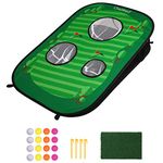 CLISPEED Backyard Golf Cornhole Game Set Pop Up Golfing Chipping Net Includes 16 Training Balls,1 Hitting Mat and 4 Stakes