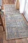 Suryansh Handloom Jute Natural Fibers Floor/Door Mat Rug Kitchen Entryway Rug Furnish Décor Striped Rectangular Design Carpet for Bedroom Living Room (JuteDenim 2 x 5 feet, Carpet/Rug)