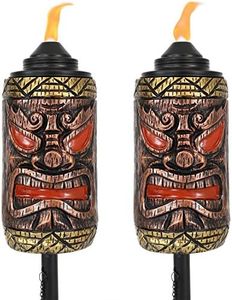 Sunnydaze Set of 2 Tiki Face Torch – 24 to 66-Inch Outdoor Patio and Lawn Torches - Adjustable Height, 3-in-1 Torches for Patio, Garden & Backyard