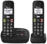 Panasonic Cordless Phone, Easy to Use with Large Display and Big Buttons, Flashing Favourites Key, Call Block, 2 Cordless Handsets - KX-TGU122CB (Black)