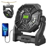 TDLOL Rechargeable Portable Camping Fan for Tent with LED Light, 20000mAh USB Personal Battery Powered Fan Outdoor Camping Essentials Battery Operated Portable for Travel Beach Essentials X23 Black