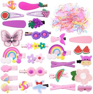Swpeet 328Pcs Baby Girl Hair Clips Cute Hair Accessories, Colorful Dessert Rainbow Flower Fruit Assorted Patterns Hair Barrettes, Colorful Mini Hair Clips and Mini Rubber Hair Bands for Toddler Girls