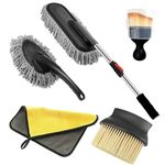 LEDHOLYT 5 PCs Microfiber Car Duster with Long Handle Car Cleaning Brush Exteriror and Interiror Car Cleaning Cloth Car Ac Vent Cleaner Brush for Car, Motorbike, SUVs Car Cleaning Kit
