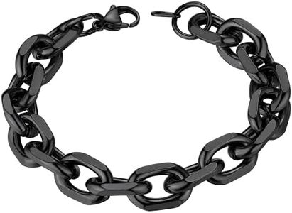 Chain Link Bracelet Black Gun Plated 12mm Rolo Cable Bracelet for Men, 8.3 inch