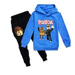 Roblox Game Sweatshirt Boys Hoodies Girls Kids Outfits Cartoon Characters Pullover Cotton Trousers Clothes 2Pcs Sets (blue 1, 9-10 Years)