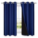 NICETOWN 100% Blackout Curtain Panels, Thermal Insulated Black Liner Curtains for Nursery Room, Noise Reducing and Cold Blocking Drapes for Windows (Set of 2, Dark Blue, 42" Wide by 63" Long)